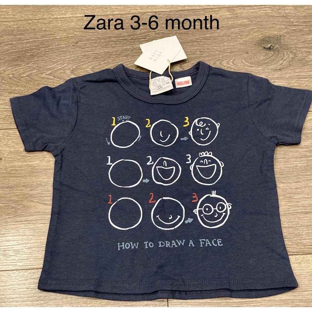 NWT Zara baby boy 3-6 month How to Draw a Face short sleeve tshirt